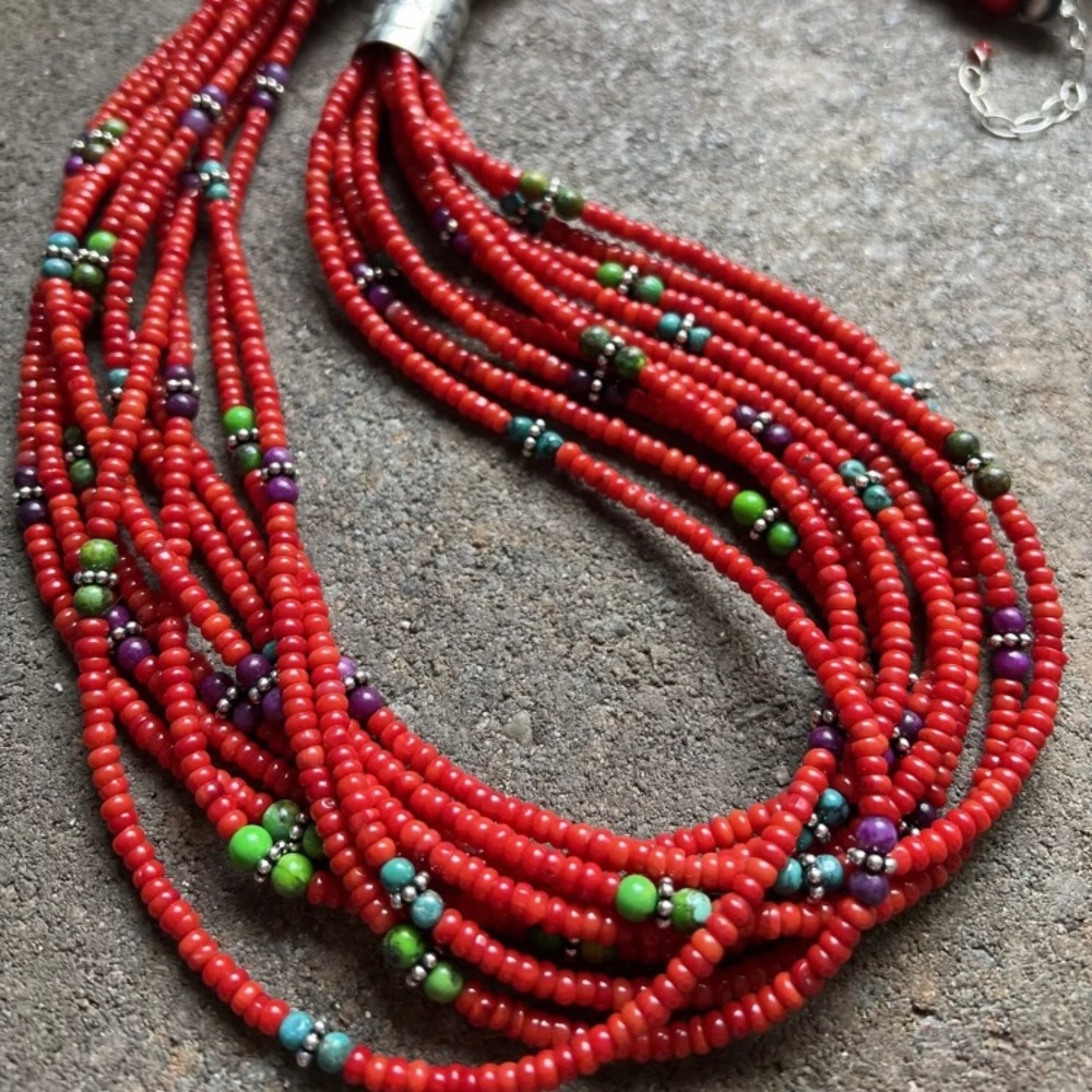 Sterling Silver Multi Strand Multi Stone Red Cora… - image 3